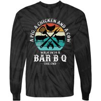 A Pig A Chicken And A Cow Walk into a Bar B Q Funny BBQ Joke Tie-Dye Long Sleeve Shirt