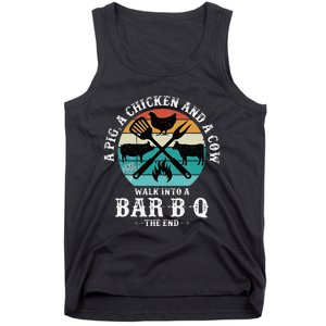 A Pig A Chicken And A Cow Walk into a Bar B Q Funny BBQ Joke Tank Top