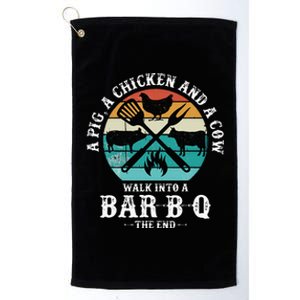 A Pig A Chicken And A Cow Walk into a Bar B Q Funny BBQ Joke Platinum Collection Golf Towel