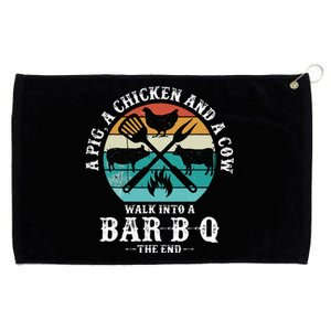 A Pig A Chicken And A Cow Walk into a Bar B Q Funny BBQ Joke Grommeted Golf Towel