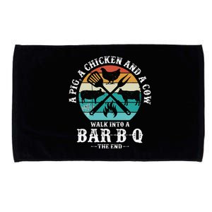 A Pig A Chicken And A Cow Walk into a Bar B Q Funny BBQ Joke Microfiber Hand Towel