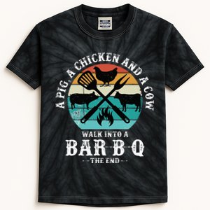 A Pig A Chicken And A Cow Walk into a Bar B Q Funny BBQ Joke Kids Tie-Dye T-Shirt