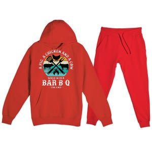 A Pig A Chicken And A Cow Walk into a Bar B Q Funny BBQ Joke Premium Hooded Sweatsuit Set