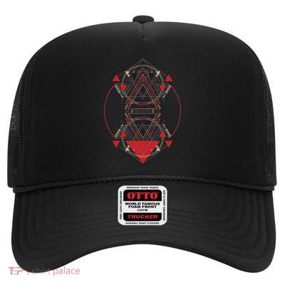 Alien Pyramid Abstract Geometry Sacred Geometry High Crown Mesh Back Trucker Hat