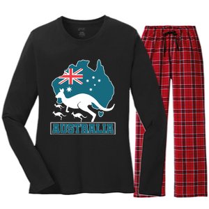 Australian Pride Aussie Gift Kangaroo Women's Long Sleeve Flannel Pajama Set 