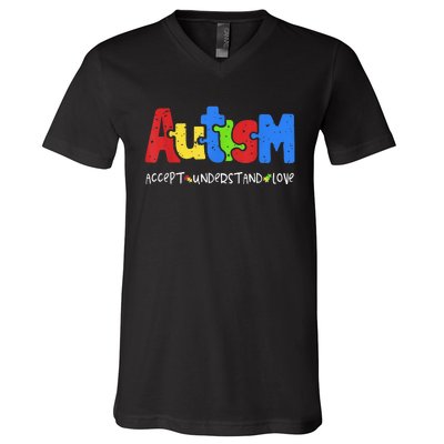 Autism Puzzle Accept Understand Love Autism Awareness V-Neck T-Shirt