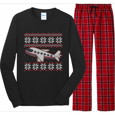 Airplane Pilots Aviation Crew Matching Ugly Christmas Plane Gift Long Sleeve Pajama Set