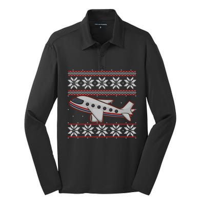 Airplane Pilots Aviation Crew Matching Ugly Christmas Plane Gift Silk Touch Performance Long Sleeve Polo