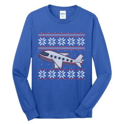 Airplane Pilots Aviation Crew Matching Ugly Christmas Plane Gift Tall Long Sleeve T-Shirt