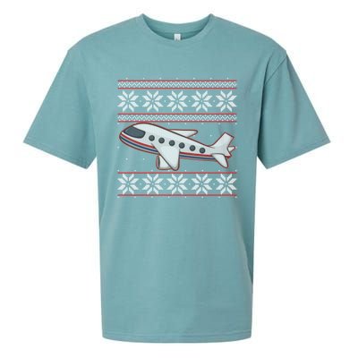 Airplane Pilots Aviation Crew Matching Ugly Christmas Plane Gift Sueded Cloud Jersey T-Shirt