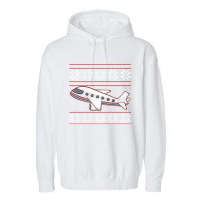 Airplane Pilots Aviation Crew Matching Ugly Christmas Plane Gift Garment-Dyed Fleece Hoodie