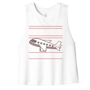 Airplane Pilots Aviation Crew Matching Ugly Christmas Plane Gift Women's Racerback Cropped Tank