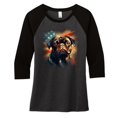 American Pug Women's Tri-Blend 3/4-Sleeve Raglan Shirt