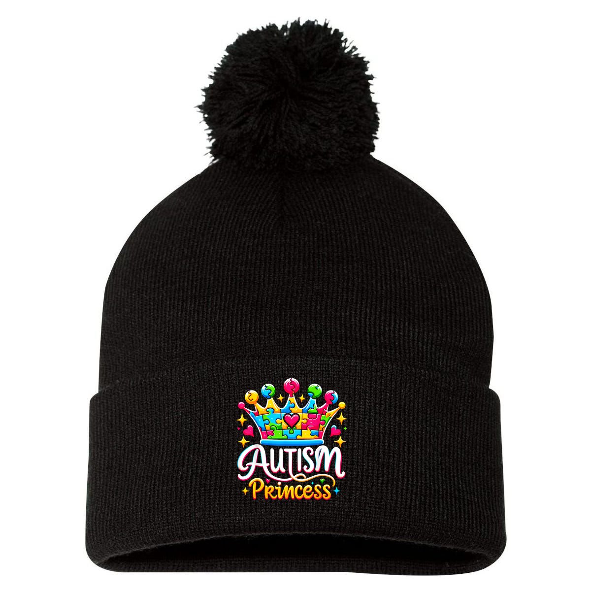 Autism Princess Autism Awareness Queen Girl Pom Pom 12in Knit Beanie