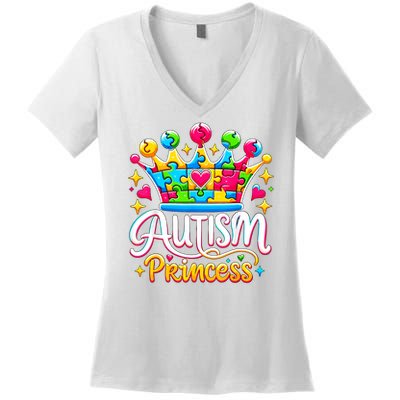 Autism Princess Autism Awareness Queen Girl Women's V-Neck T-Shirt