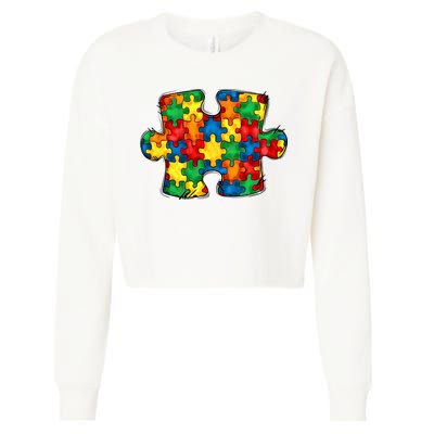 Autism Puzzle Autism Awareness Month Cropped Pullover Crew