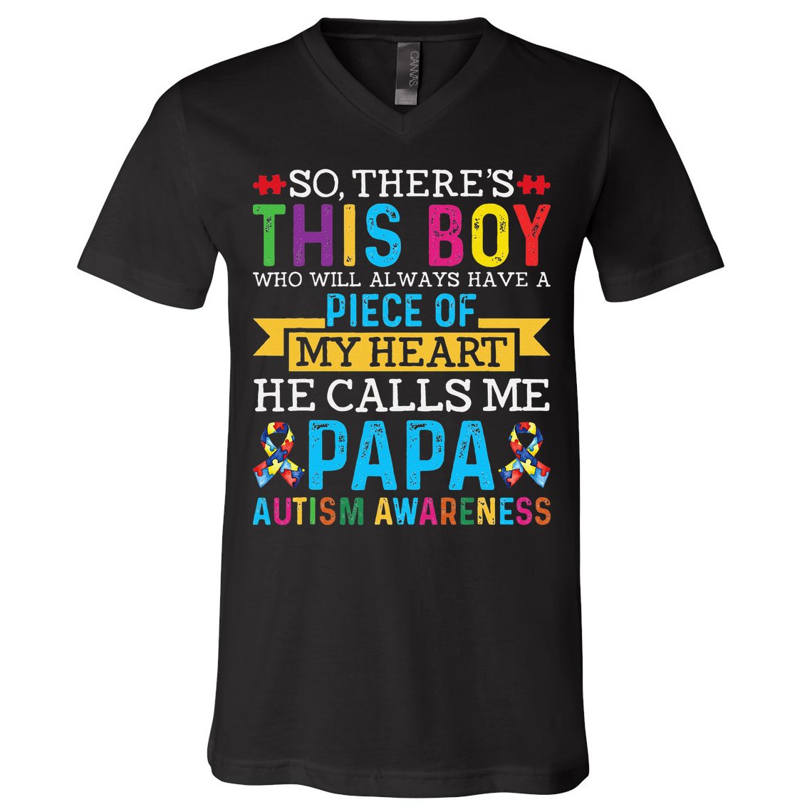 Autism Papa Autism Awareness Support Autism Motivational V-Neck T-Shirt