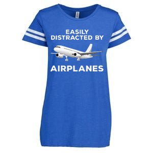 Airplane Pilot Aviation Easily Distracted By Airplanes Enza Ladies Jersey Football T-Shirt