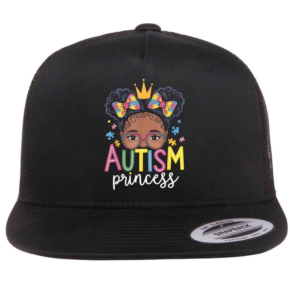 Autism Princess Afro Girl Bow Daughter Autism Awareness Flat Bill Trucker Hat