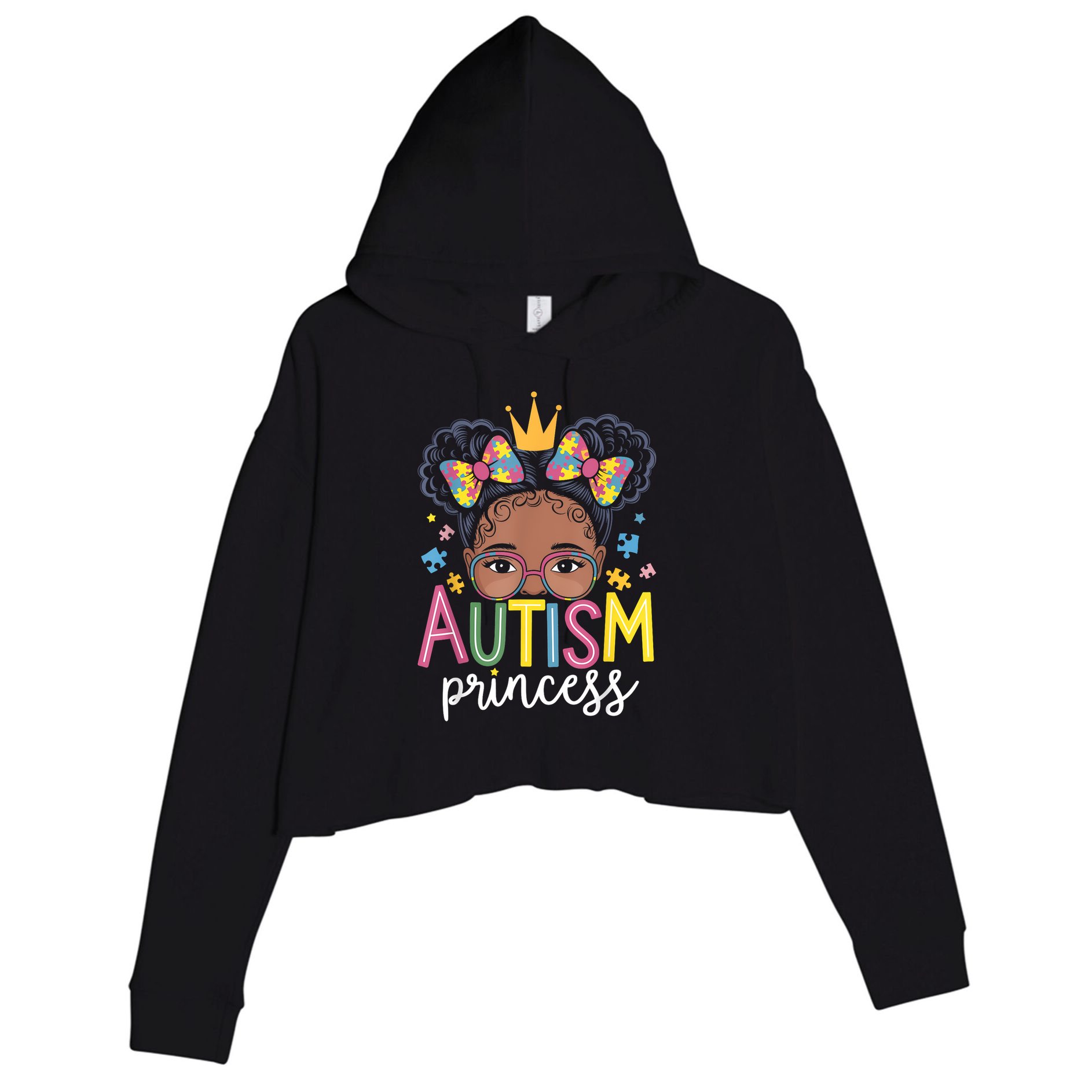 Autism Princess Afro Girl Bow Daughter Autism Awareness Crop Fleece Hoodie