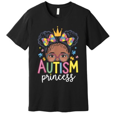 Autism Princess Afro Girl Bow Daughter Autism Awareness Premium T-Shirt