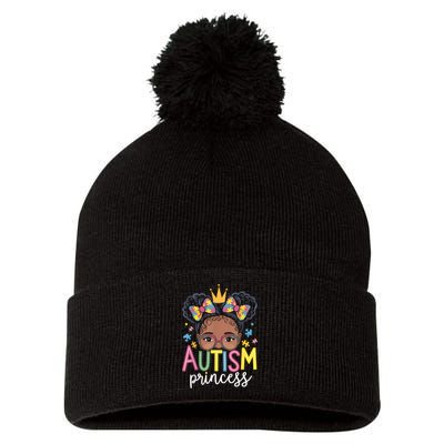 Autism Princess Afro Girl Bow Daughter Autism Awareness Pom Pom 12in Knit Beanie