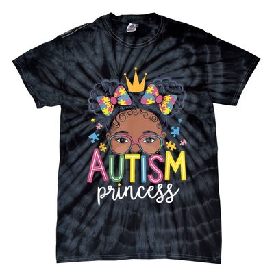Autism Princess Afro Girl Bow Daughter Autism Awareness Tie-Dye T-Shirt