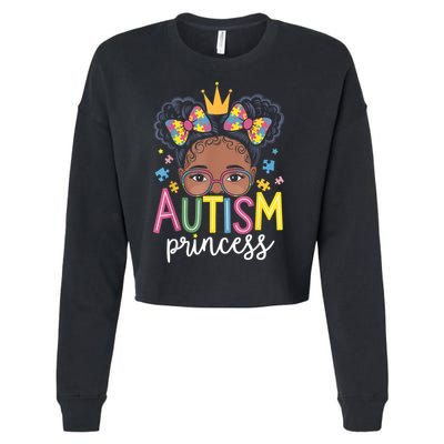 Autism Princess Afro Girl Bow Daughter Autism Awareness Cropped Pullover Crew