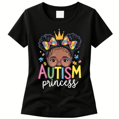 Autism Princess Afro Girl Bow Daughter Autism Awareness Womens T-Shirt