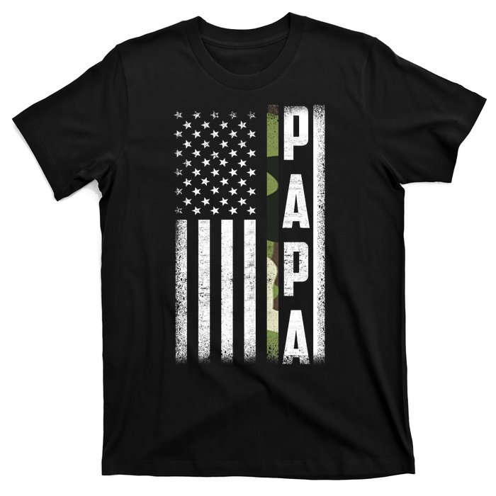 American Papa Army Veteran Flag Military Fathers Day T-Shirt