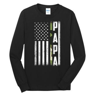 American Papa Army Veteran Flag Military Fathers Day Tall Long Sleeve T-Shirt