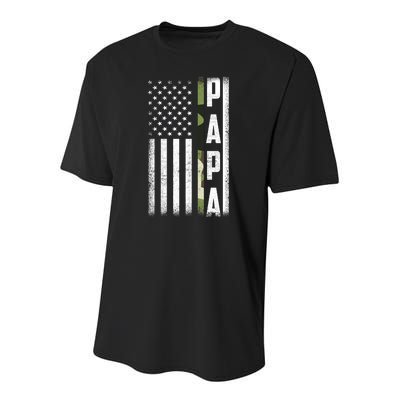 American Papa Army Veteran Flag Military Fathers Day Youth Performance Sprint T-Shirt