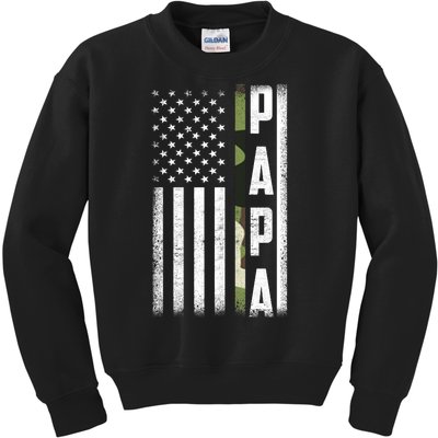 American Papa Army Veteran Flag Military Fathers Day Kids Sweatshirt