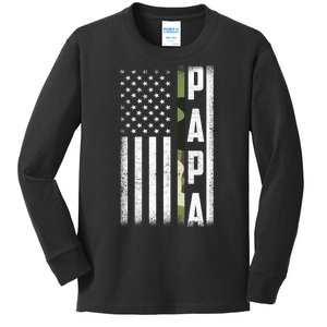 American Papa Army Veteran Flag Military Fathers Day Kids Long Sleeve Shirt