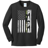 American Papa Army Veteran Flag Military Fathers Day Kids Long Sleeve Shirt