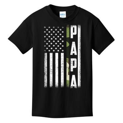 American Papa Army Veteran Flag Military Fathers Day Kids T-Shirt