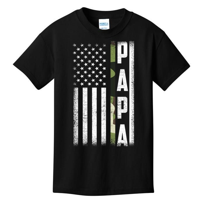 American Papa Army Veteran Flag Military Fathers Day Kids T-Shirt