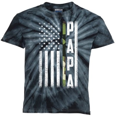 American Papa Army Veteran Flag Military Fathers Day Kids Tie-Dye T-Shirt