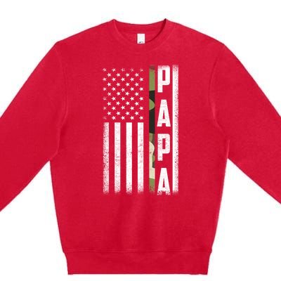 American Papa Army Veteran Flag Military Fathers Day Premium Crewneck Sweatshirt