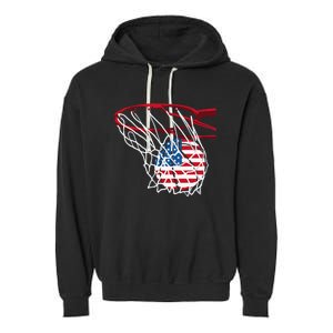 American Patriotic Basketball 4th Of July US Flag Men Garment-Dyed Fleece Hoodie