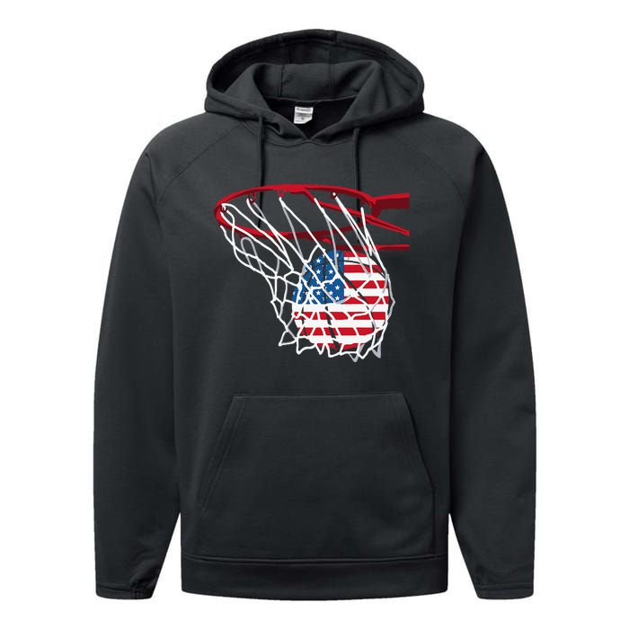 American Patriotic Basketball 4th Of July US Flag Men Performance Fleece Hoodie