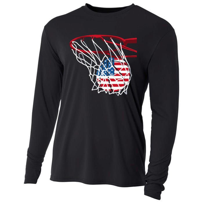 American Patriotic Basketball 4th Of July US Flag Men Cooling Performance Long Sleeve Crew