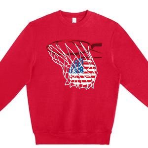 American Patriotic Basketball 4th Of July US Flag Men Premium Crewneck Sweatshirt