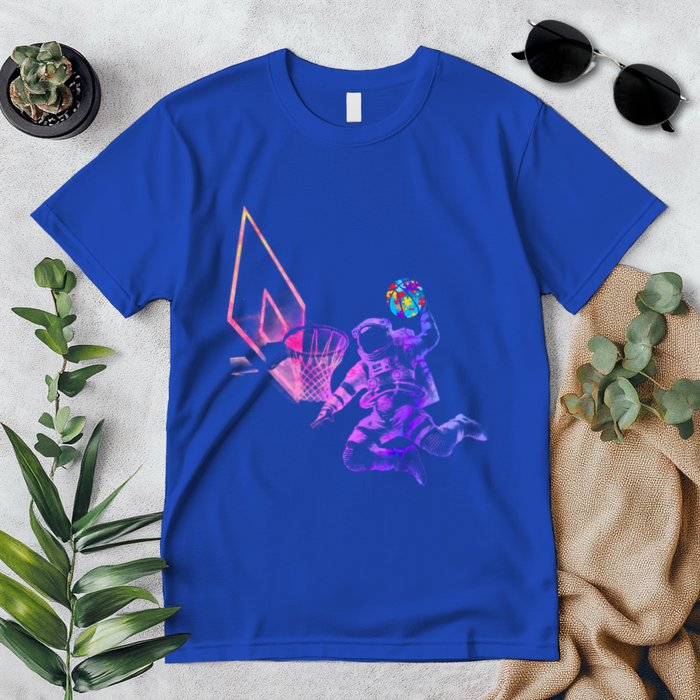 Astronaut Playing Basketball Sport Autism Awarenes Day Space Gift Premium T-Shirt