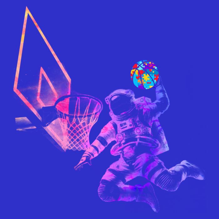 Astronaut Playing Basketball Sport Autism Awarenes Day Space Gift Premium T-Shirt