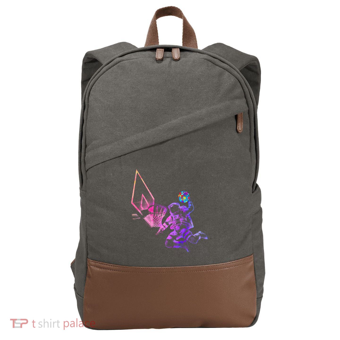 Astronaut Playing Basketball Sport Autism Awarenes Day Space Gift Cotton Canvas Backpack