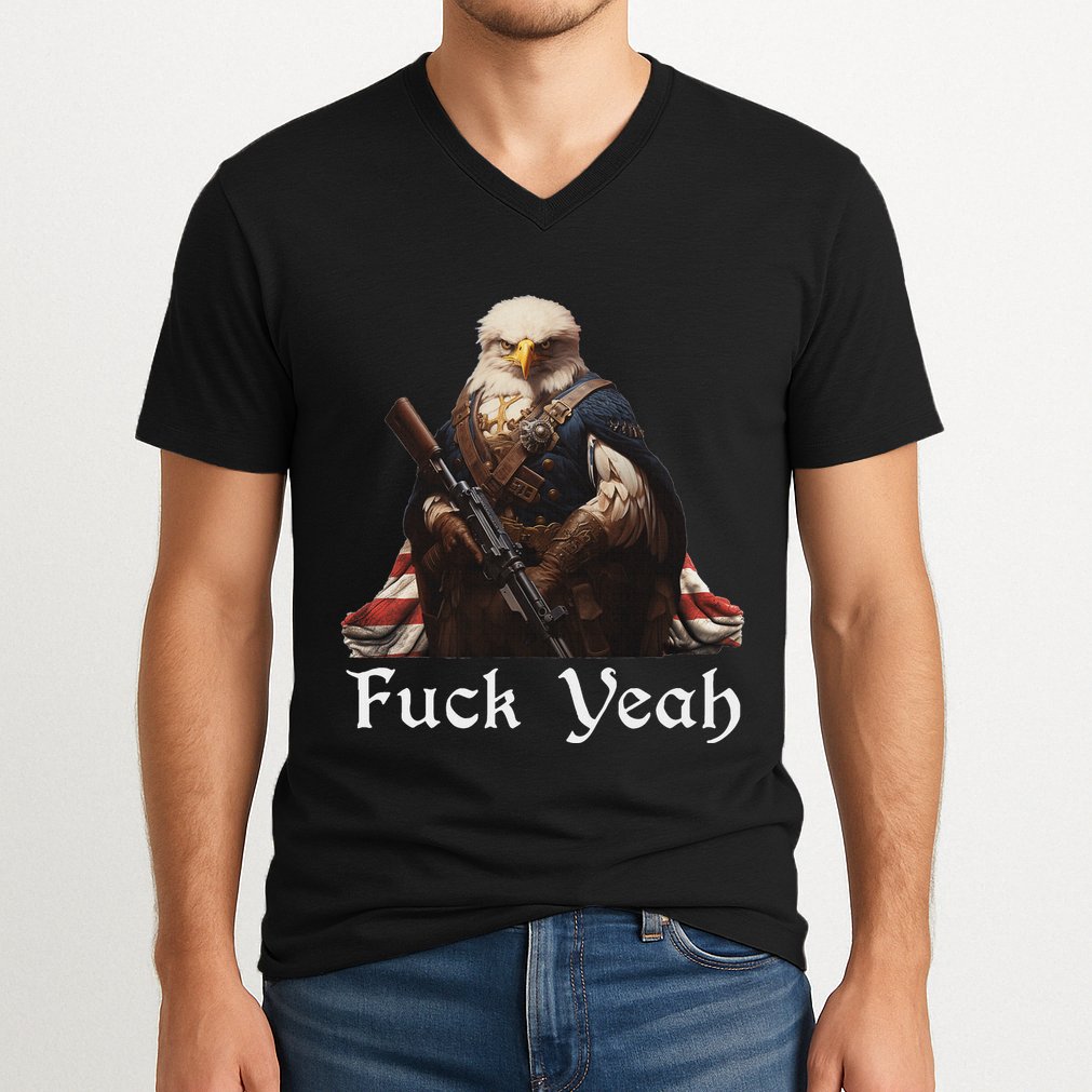American Pride Bald Eagle Rifle 1776 Fuck Yeah Flag Cape V-Neck T-Shirt