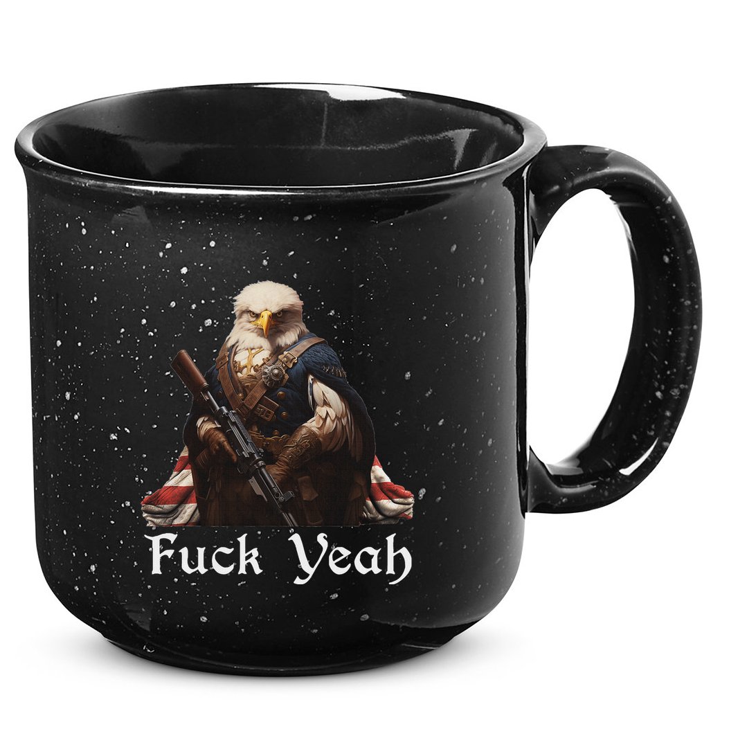 American Pride Bald Eagle Rifle 1776 Fuck Yeah Flag Cape 15oz Campfire Ceramic Mug