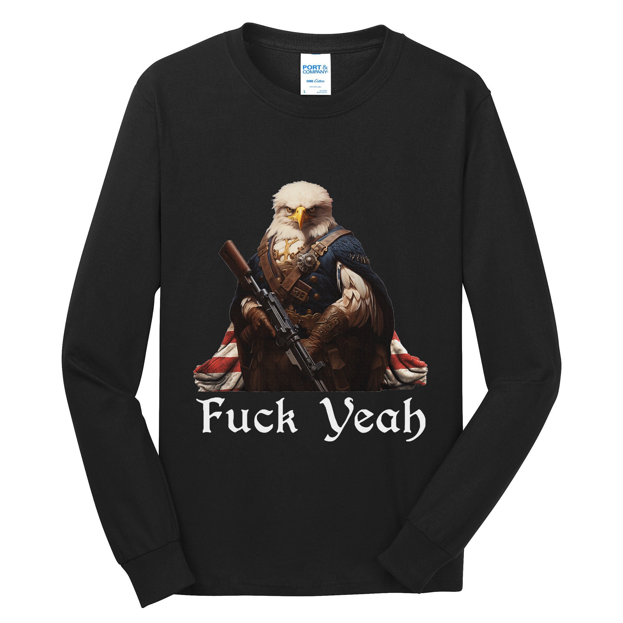 American Pride Bald Eagle Rifle 1776 Fuck Yeah Flag Cape Tall Long Sleeve T-Shirt