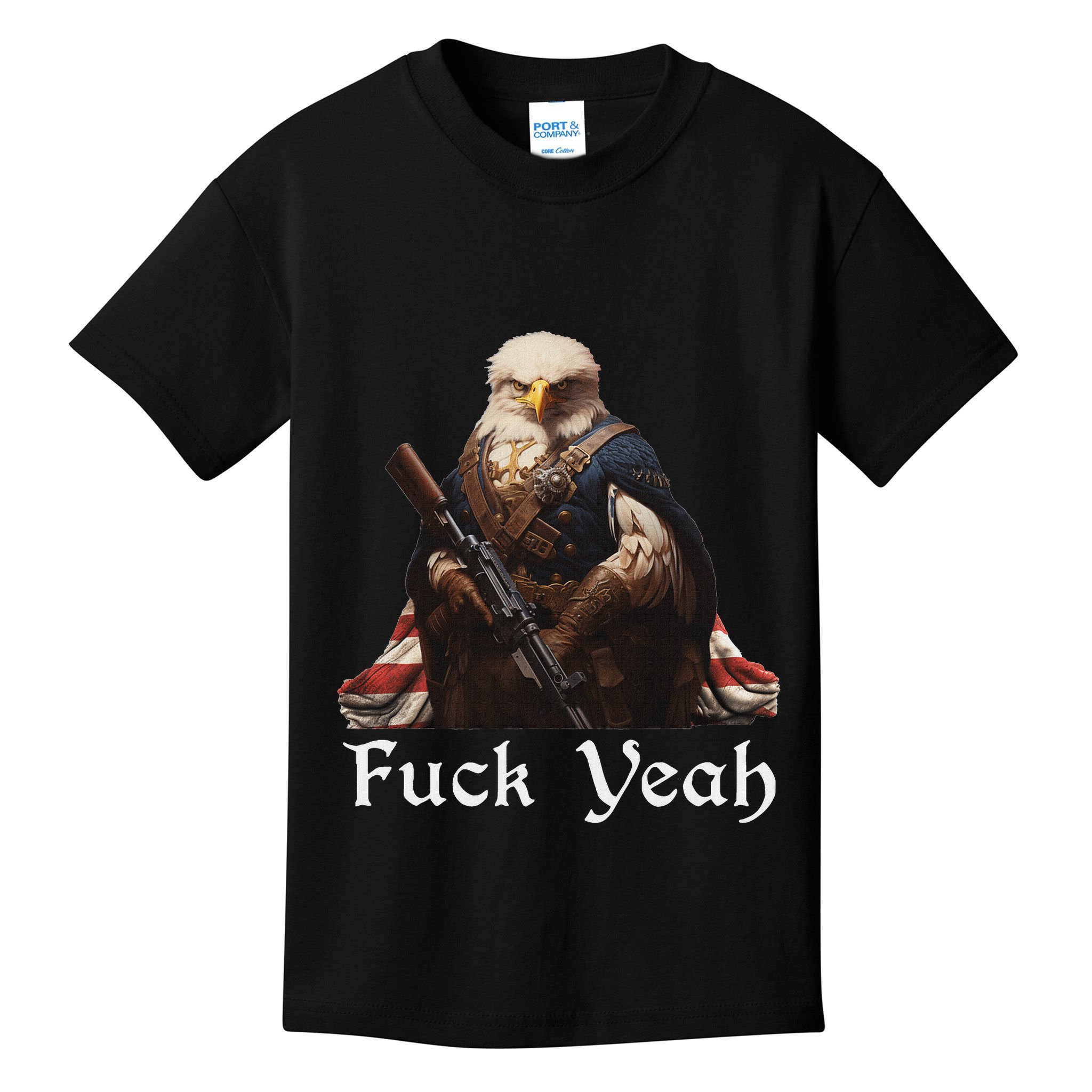 American Pride Bald Eagle Rifle 1776 Fuck Yeah Flag Cape Kids T-Shirt